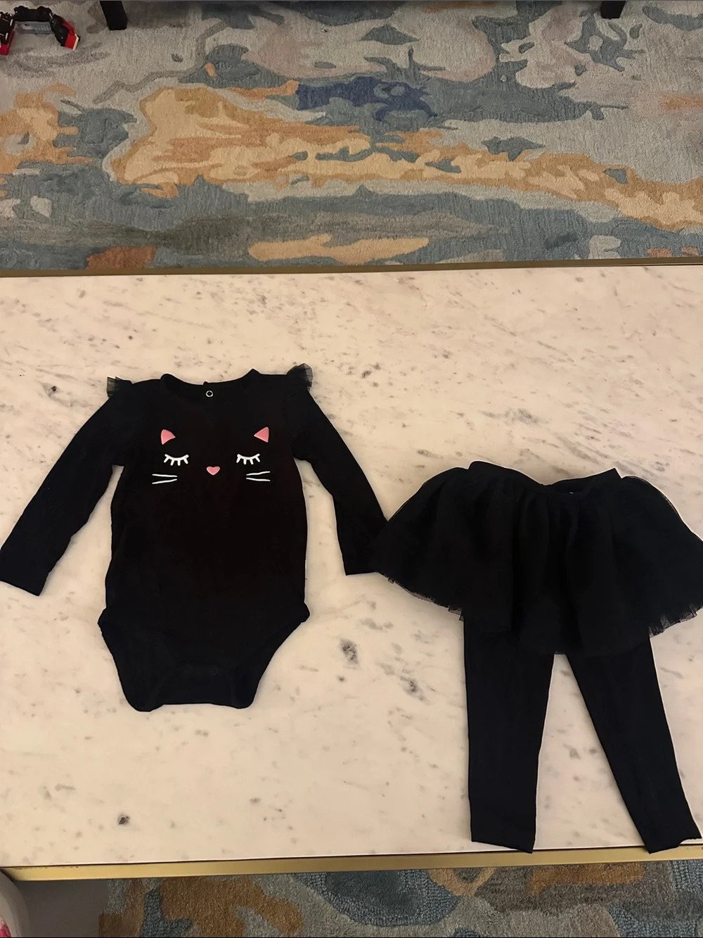 Little Sleepies Black Cat Long-Sleeve Bodysuit with Tulle Skirted Leggings